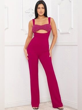 Symphony Fuchsia Rhinestone Bust Cutout Jumpsuit